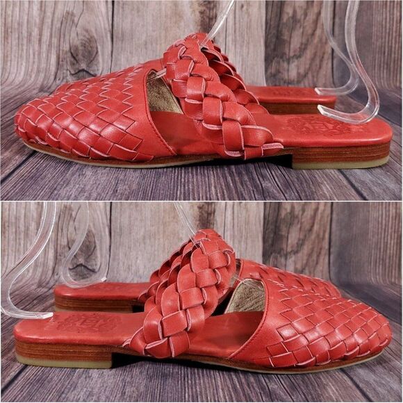 Elf Sea Escape Slide Sandals Womens Size 9 Made By Hand Red Leather - Picture 2 of 12